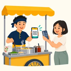 ร้านรถเข็นรับออเดอร์และแสดง QR รับเงินด้วยมือถือเครื่องเดียว
